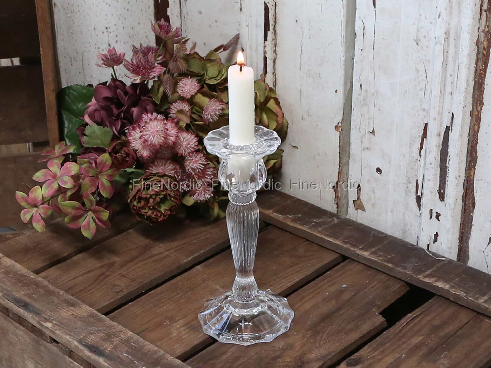 Chic Antique Candle Holder with Grooves Clear Large