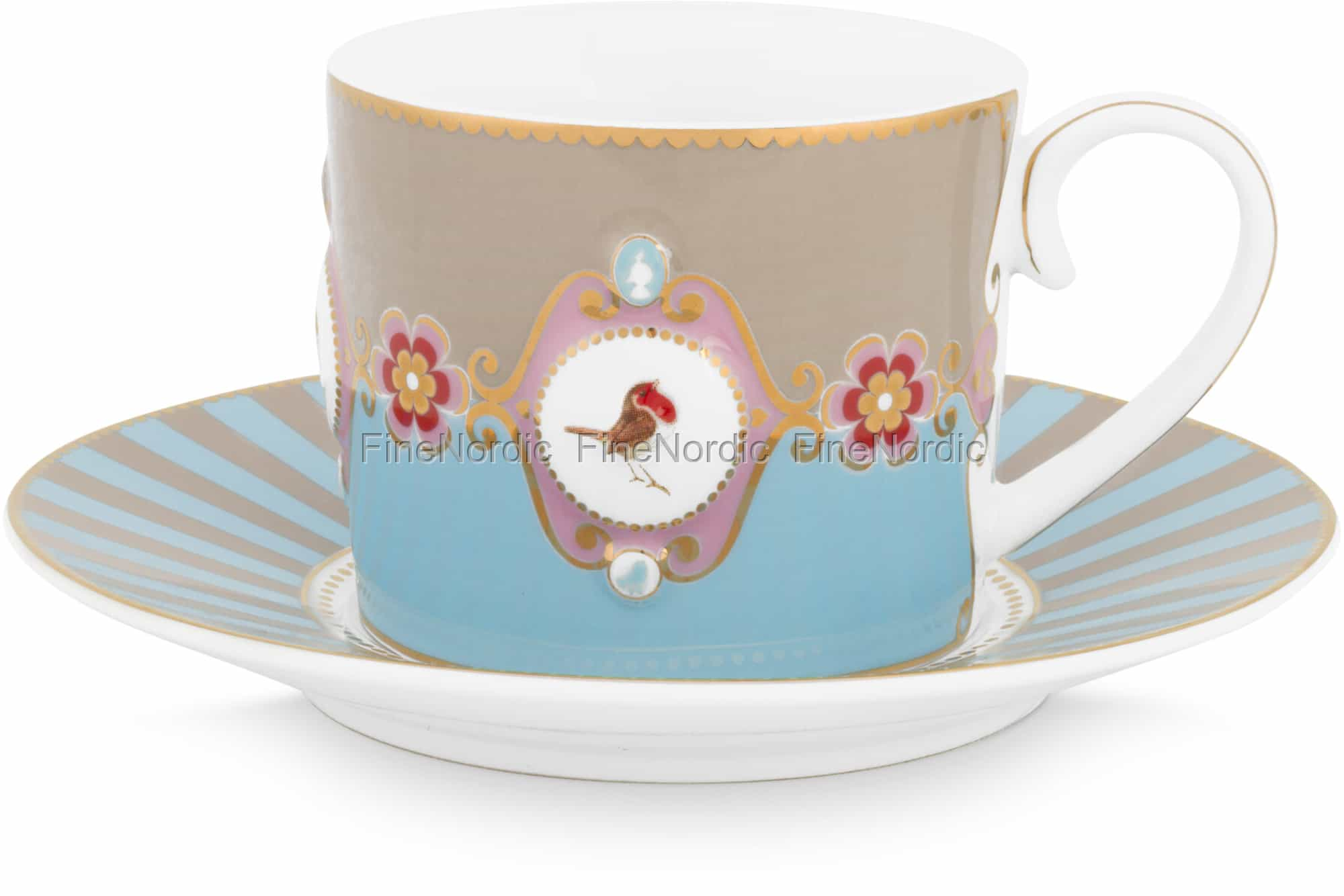 Pip Studio Cup & Saucer Love Birds Medallion Blue-Khaki