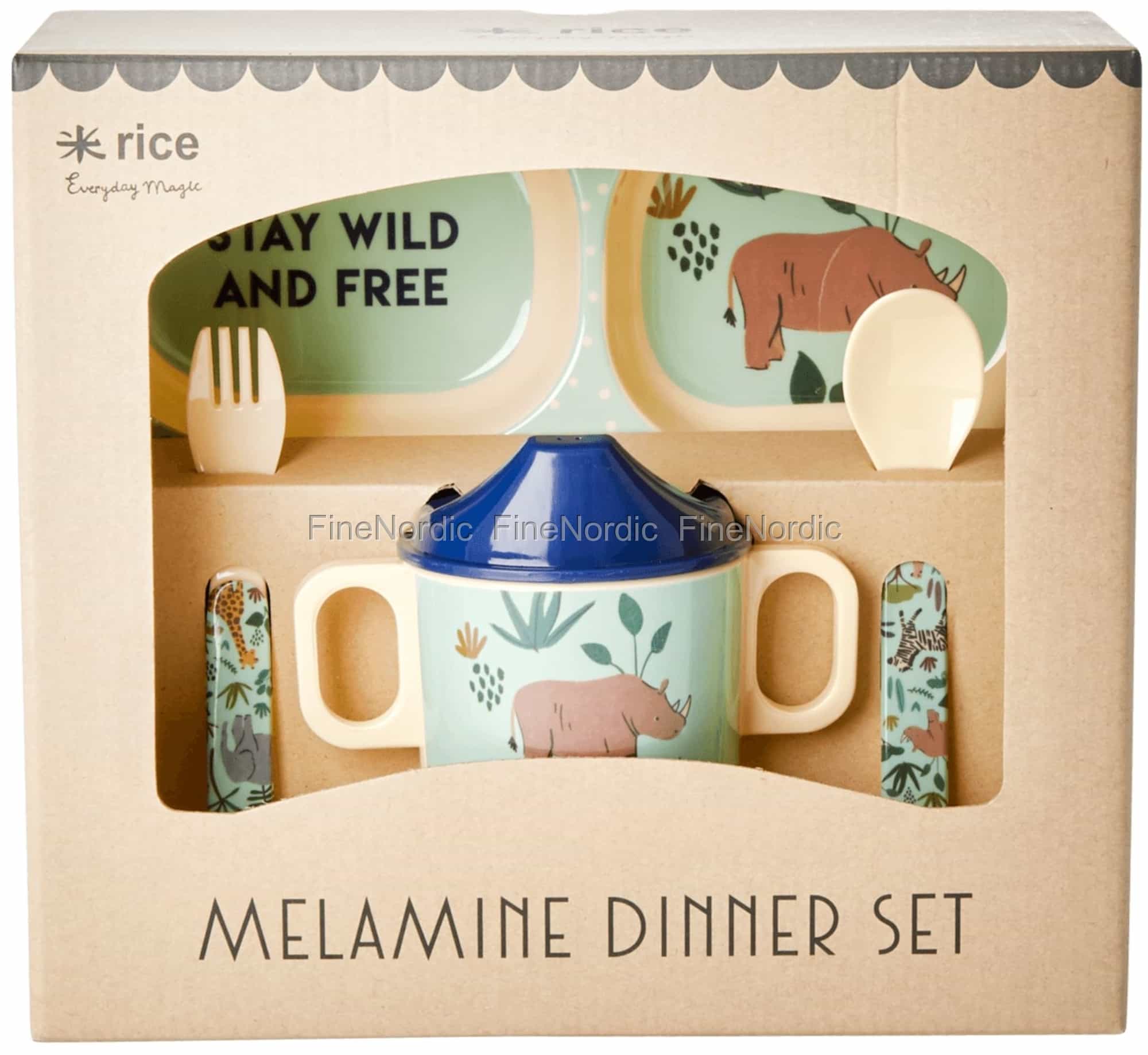 Rice Melamine Baby Dinner Set in Giftbox Jungle Theme Blue Set of 4