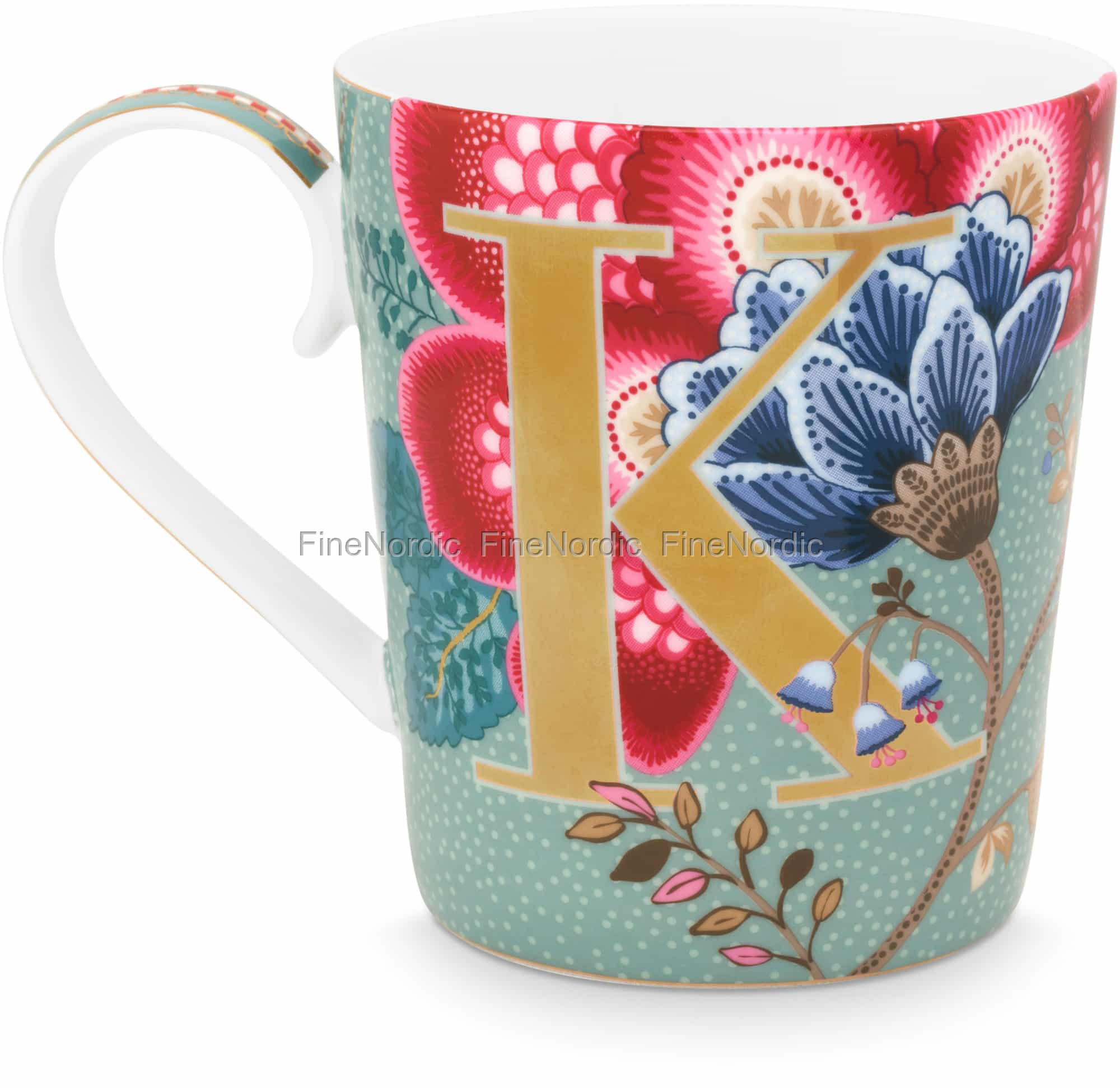 Pip Studio Letter K Mug - Alphabet Mug Floral Fantasy Light Blue in Gift Box