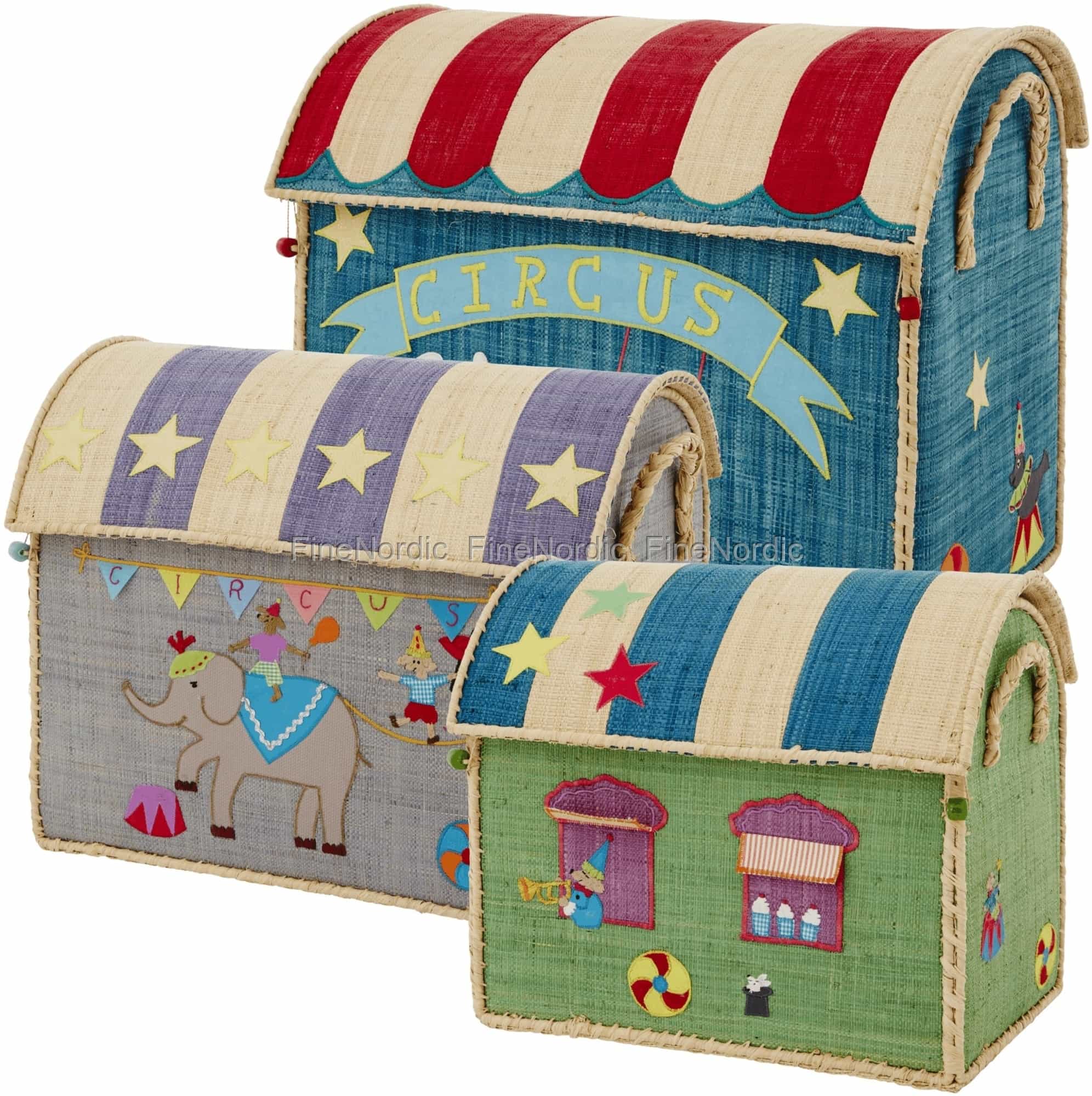 Rice Raffia Toy Baskets - Circus Theme - Set of 3