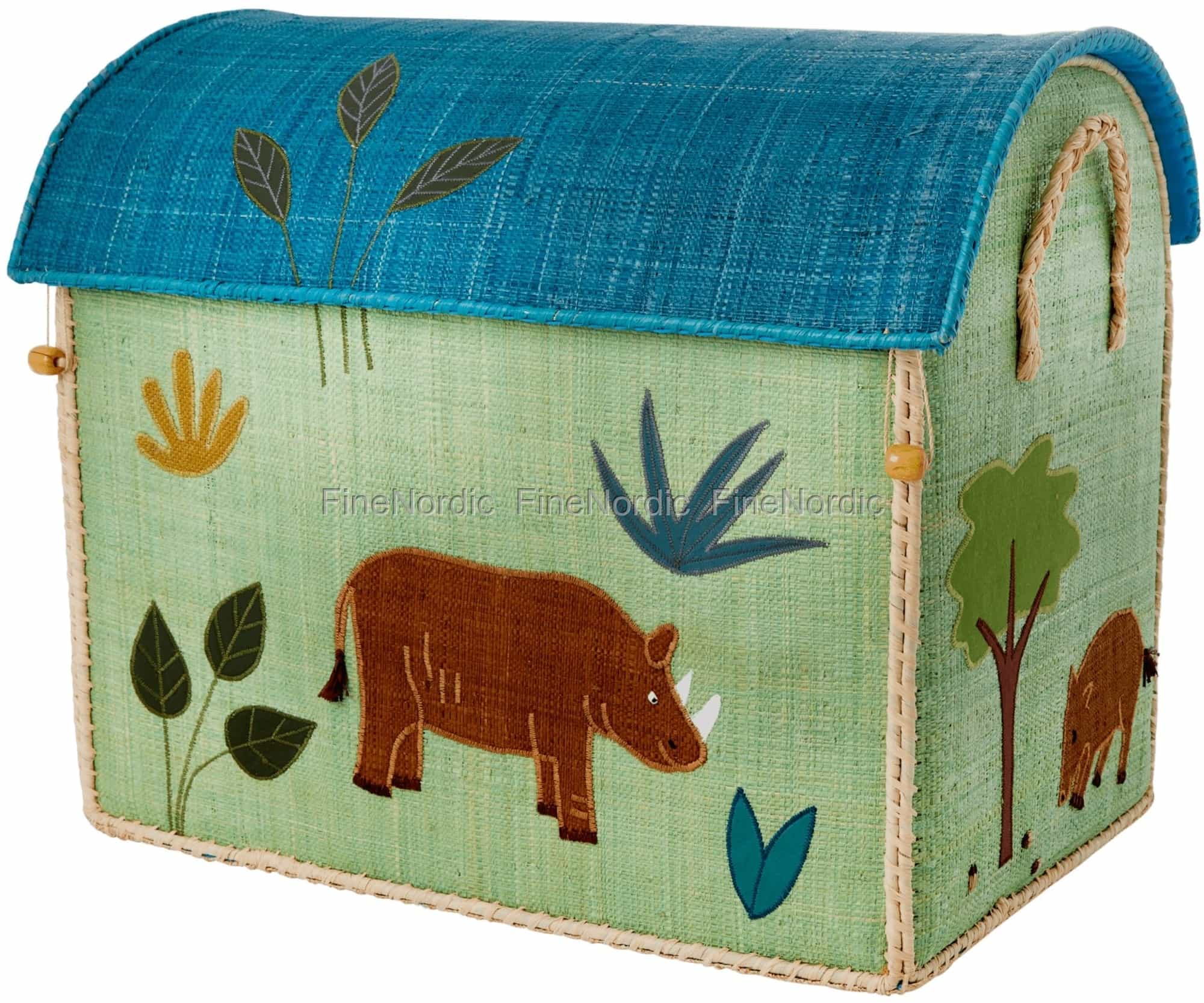Rice Raffia Toy Basket - Jungle Theme - Green - Large