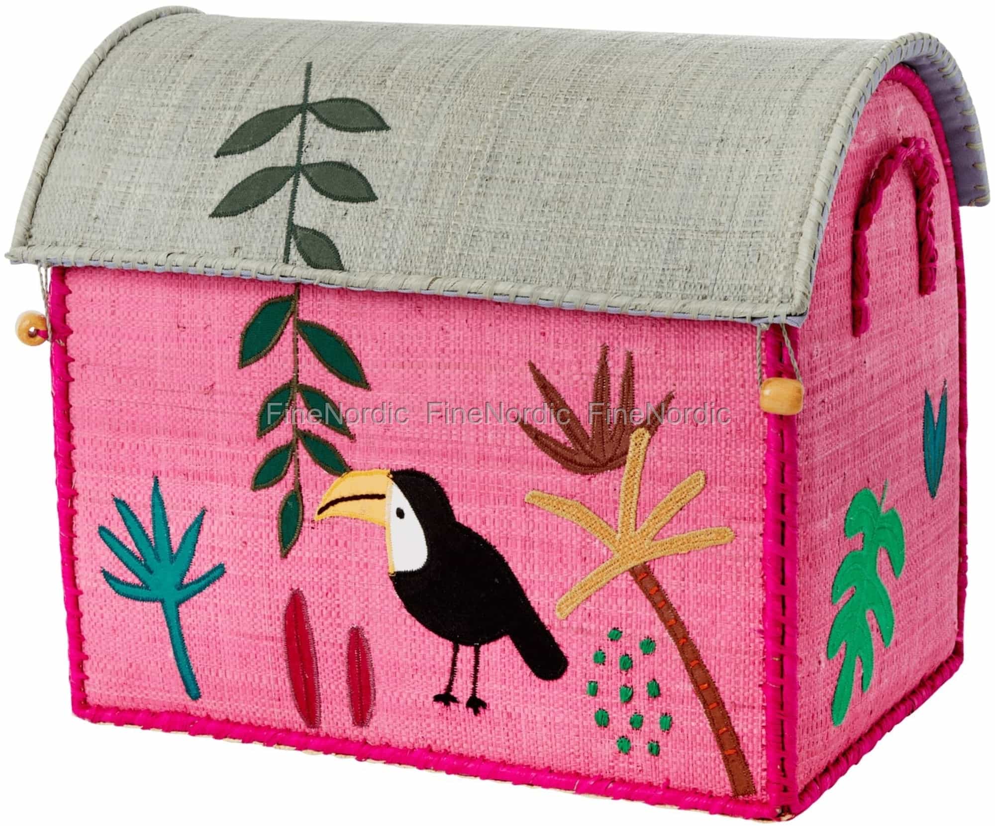 Rice Raffia Toy Basket - Jungle Theme - Fuchsia - Small