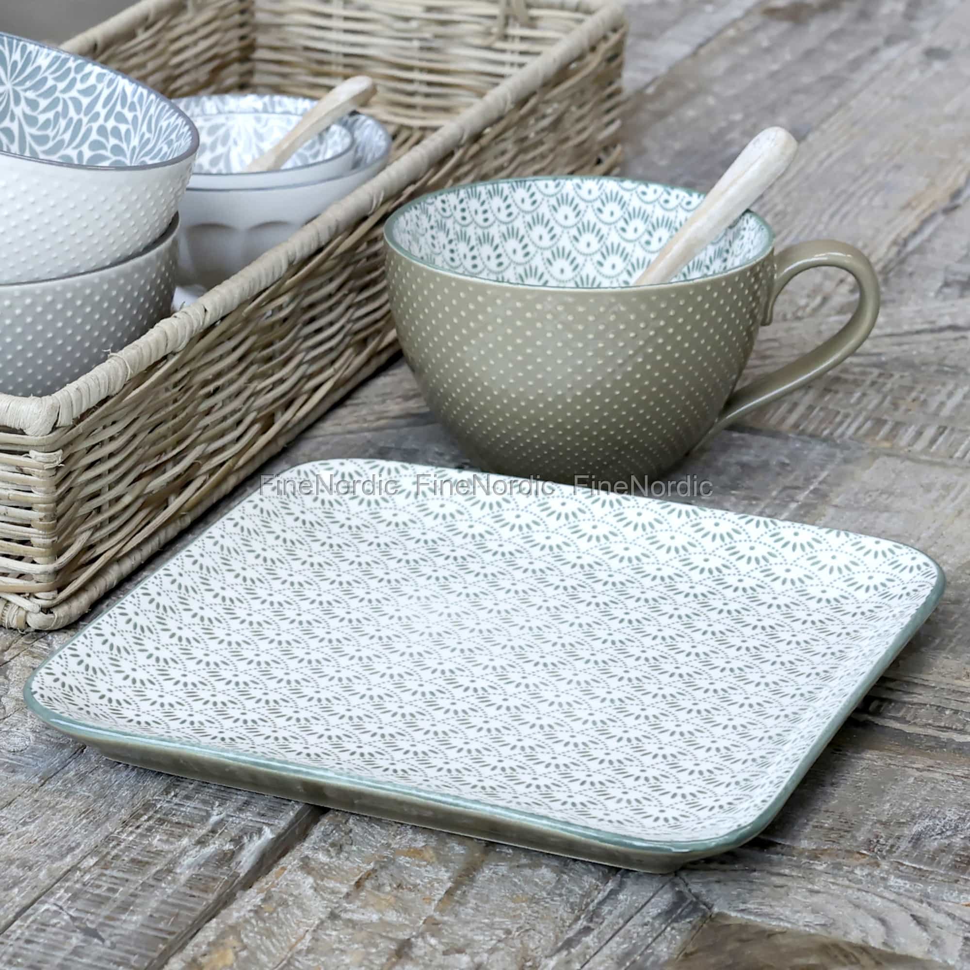 Chic Antique Arés Plate Square with Pattern Verte