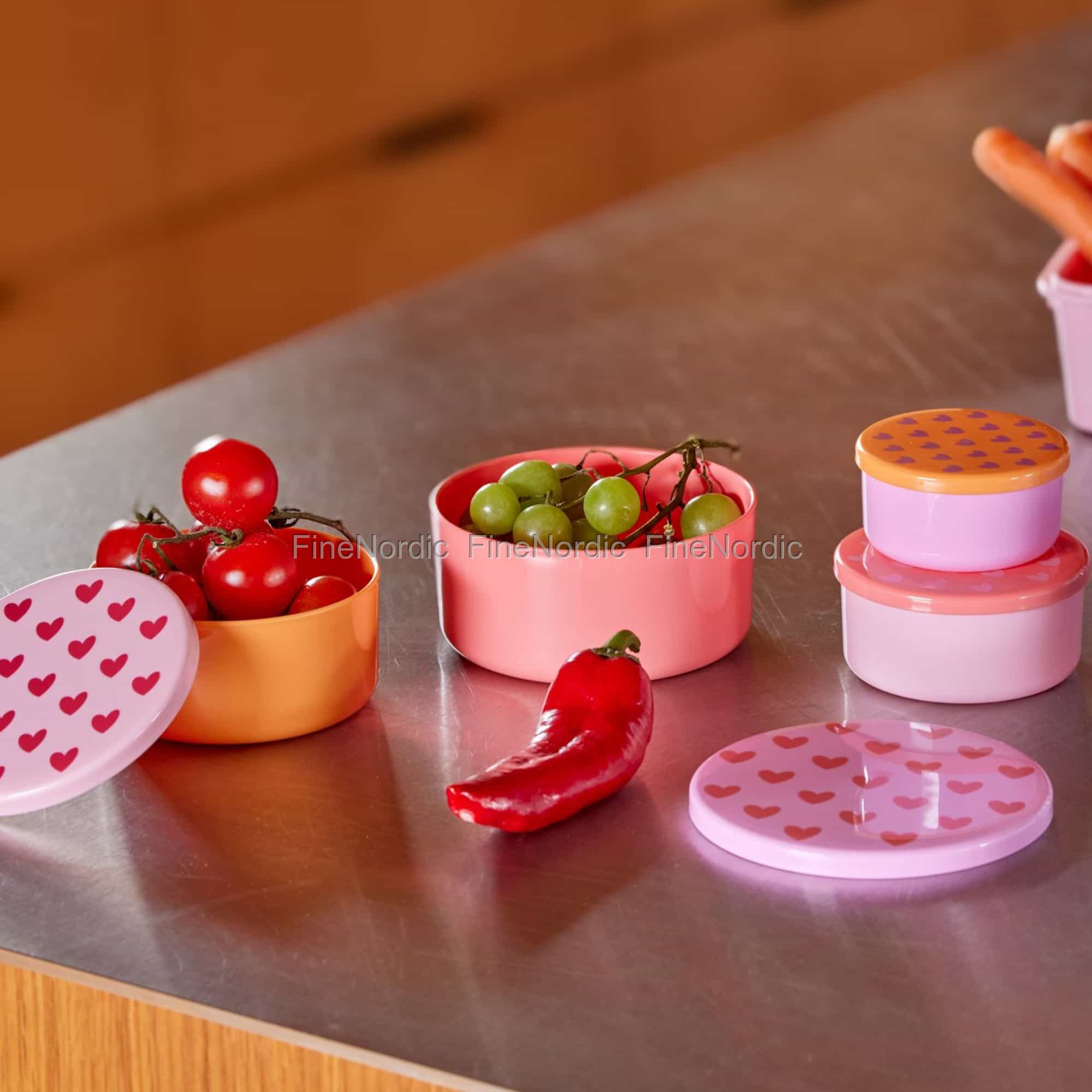 Round Rice Box Rice Plastic Food Boxes - Round - Hearts - Set of 4