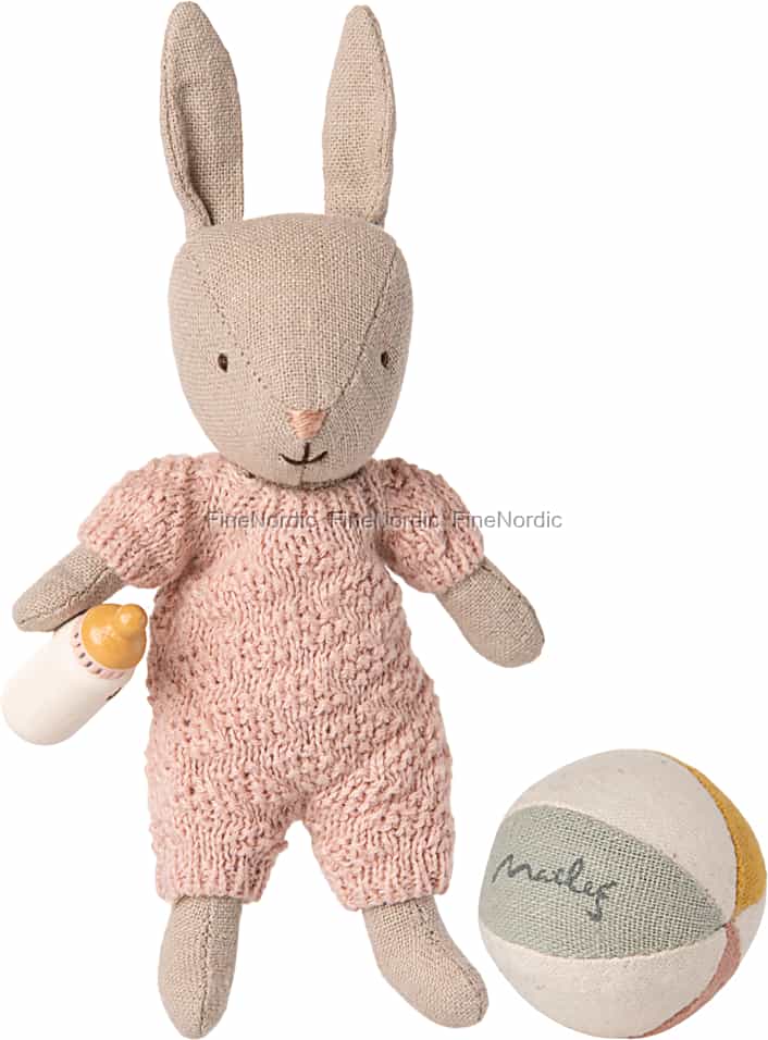 Mailer Danish Design Rabbit Maileg Rabbit Set Micro - Sand - Rose - with Magnetic Hands